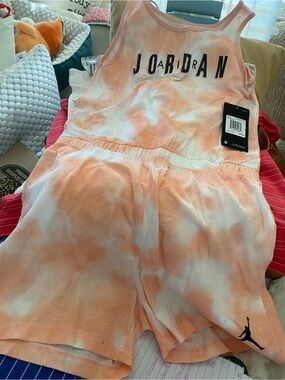 Nike Air Jordan Girls Orange & White Tie-Dye Tank Romper NWT